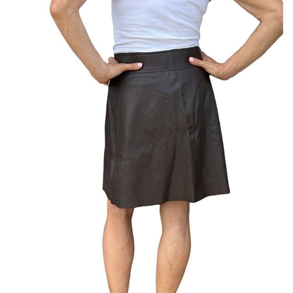 Massimo Dutti Mini A Line Skirt Genuine Leather Brown Front Zip Large NWT $200 - Picture 11 of 16